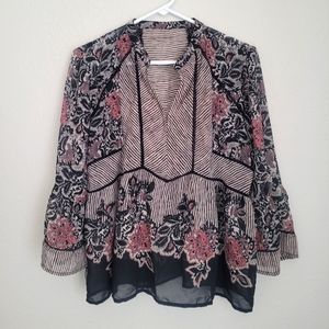 Women's Flowy Sheer Blouse,  Floral Black *See Description for sizing info*